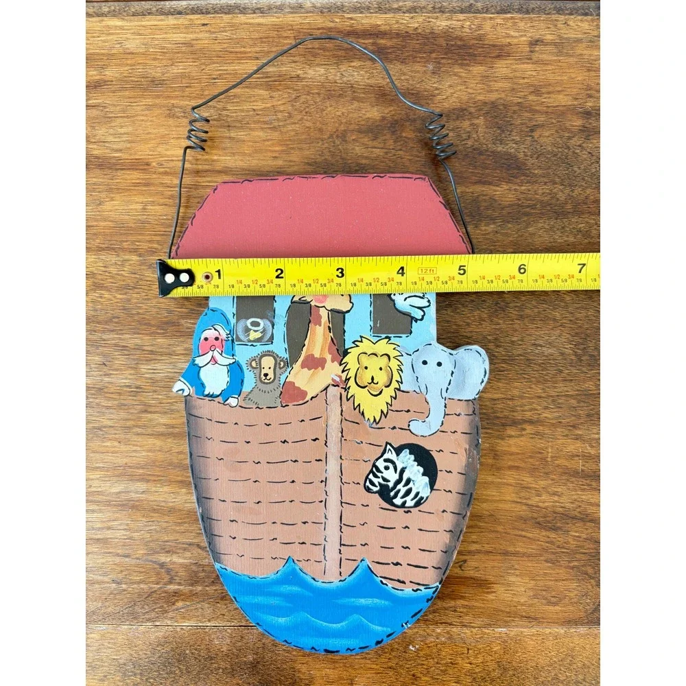 Hand Painted Wooden Noahs Ark Wall Hanging Folk Art Nursery Decor Animal Sign